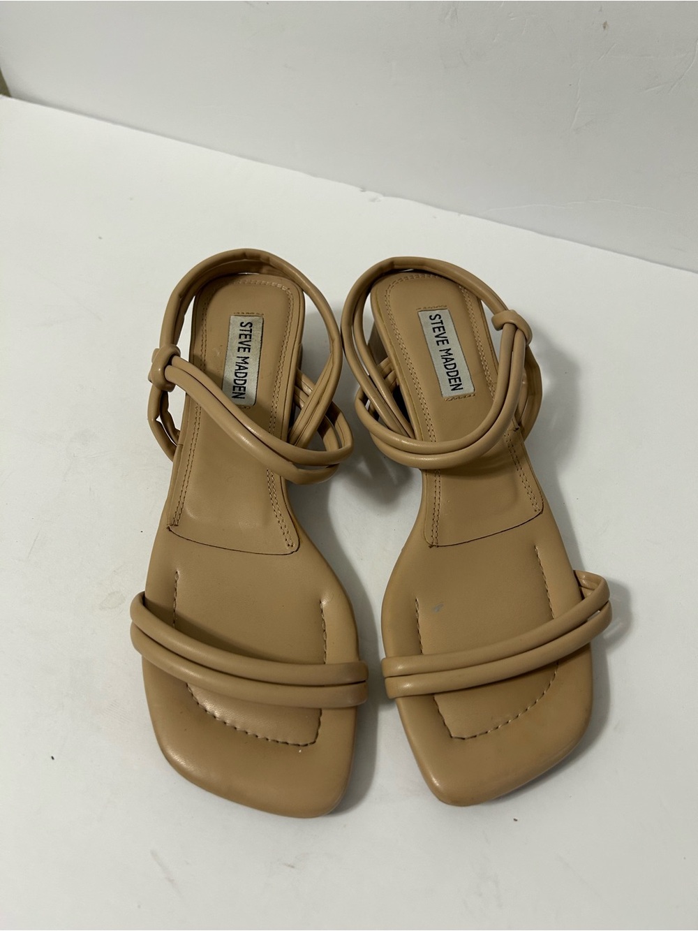 Steve Madden Hattie Square-Toe Block Heel Nude/Tan double toe straps Size 8 - Picture 2 of 9